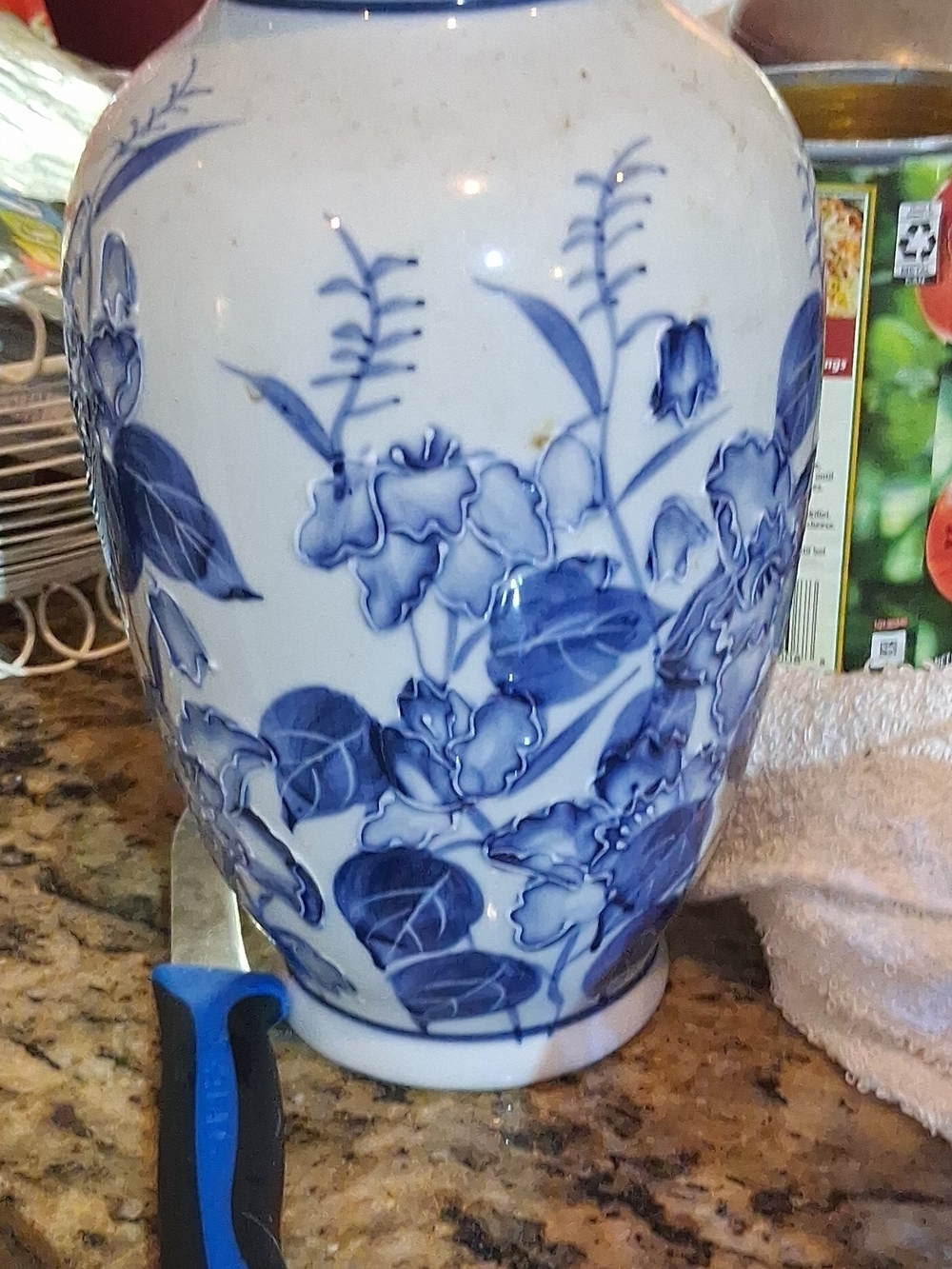 Blue and White Floral Ceramic Vase - Brand: